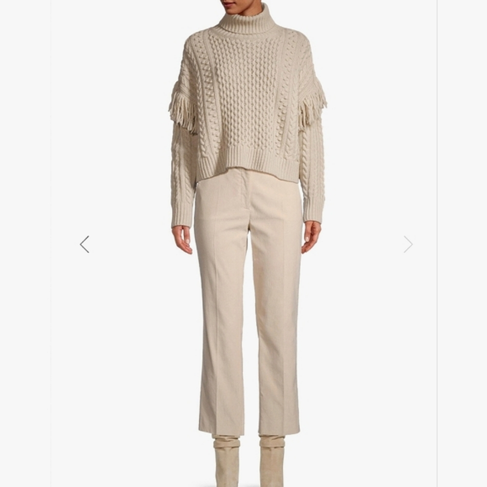 🆕 MAXMARA WEEKEND "LODOLA" BEIGE VIRGIN WOOL CABLE FRINGE TURTLENECK - Picture 3 of 12